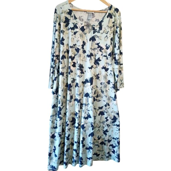 Catherine’s Floral Jersey Knit Midi Shift Dress Blue Green Size 4X Wedding Event - Picture 1 of 3